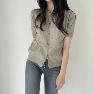 Soft Round Short Sleeve Knit Cardigan