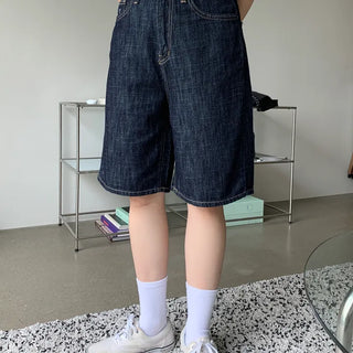 Raw denim capri shorts