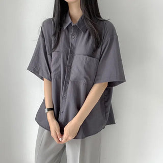 Wrinkle-resistant Summer Short Sleeve Loose Fit Shirt, Shirt Blouse