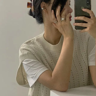 Punched Drop Shoulder Knit Vest