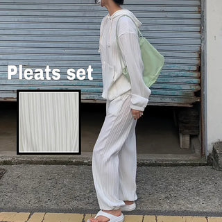 Pleated Hooded Jogger Set