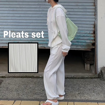 Pleated Hooded Jogger Set
