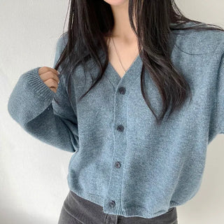 World's Prettiest Colors, Soft Cashmere V-Neck Semi-Crop Long Sleeve Cardigan