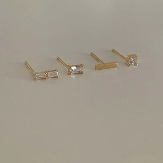 Gold Cubic Stick Layered Earrings Set