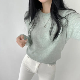No Fluffy Body! Soft as Cotton Candy, Cashmere Fluffy Basic Round Long Sleeve Knit