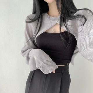 Cross Bolero Long Sleeve Crop Knit