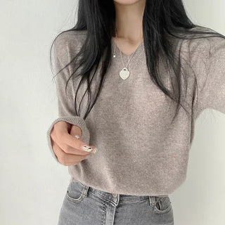 Zero Body Fat! Soft as Cotton Candy, Cashmere Fluffy Basic V-Neck Long Sleeve Knit
