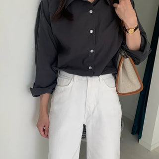 Autumn Shirt Loose Fit Sturdy Cotton Basic Crisp Shirt