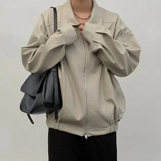 Cut-out Banding Premium Leather Jacket