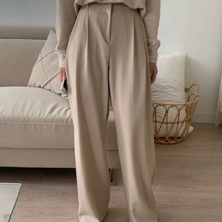 Elastic Waist High-Waist Pintuck Wide Slacks Transitional Autumn Slacks