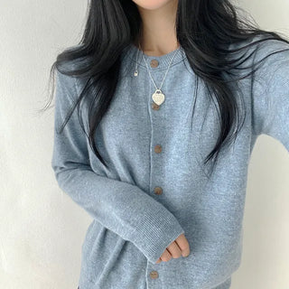 Soft Cashmere Wool Round Knit Cardigan