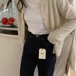 Alpaca Wool Knit Cardigan Round Tweed Cardigan