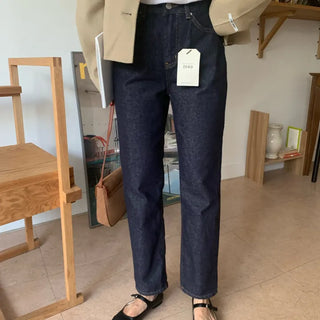 Non-fade, non-transferring raw denim pants, slim straight jeans, black jeans