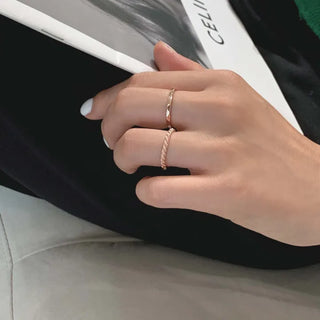 Rope Twist Texture Layered Ring (Silver, Pink)