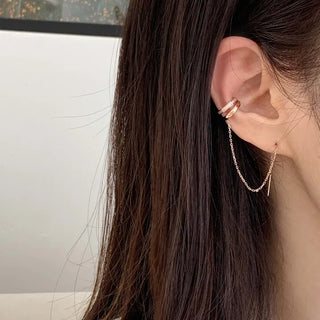 Rose Gold Chain Cubic Layered Ear Cuff