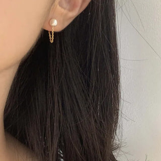 Gold Swarovski Pearl Chain Drop Earrings