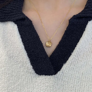 Mini Bold Concave Square Pendant Necklace (Silver, Gold)