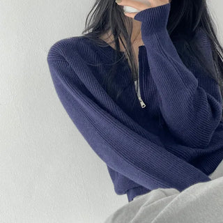 Super Soft Cashmere Zipper Loose Fit Zip-Up Knit Cardigan