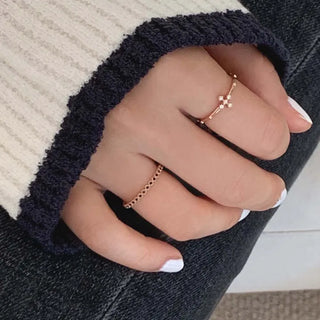 Rose Gold Cross Cubic Layered Ring