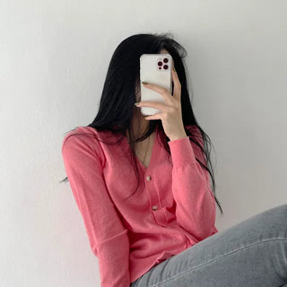 No Fluffy Body Fat! Soft as Cotton Candy, Cashmere Fluffy Basic V-Neck Long Sleeve Knit Cardigan