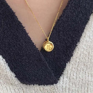 Sealed Coin Initial Pendant Engraved Necklace (Friendship Necklace)