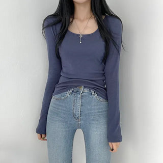 Slim Fit U-Neck Long Sleeve T-Shirt