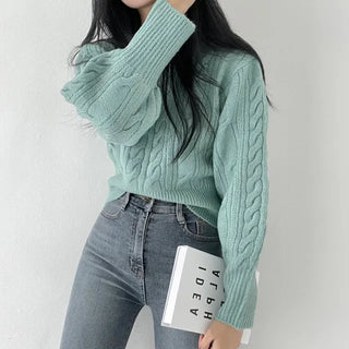 World's Prettiest Colors, Cable Knit Crop Long Sleeve Knit