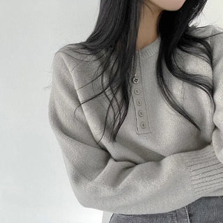 Soft Thick Round Button Long Sleeve Knit
