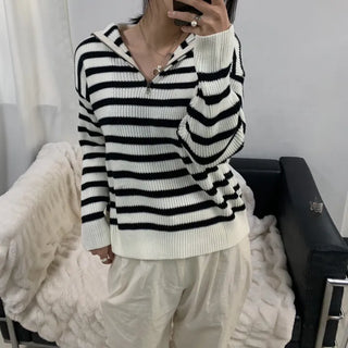 Striped Half-Zip Collared Knit