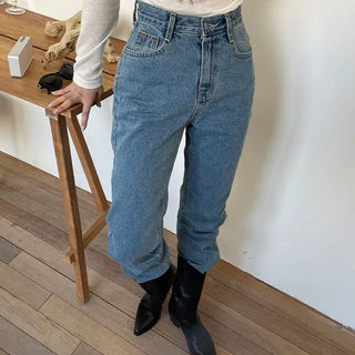 Meli Straight Fit Black and Medium Blue Denim Pants