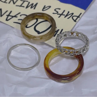 Brown Silver Marble Ring Set
