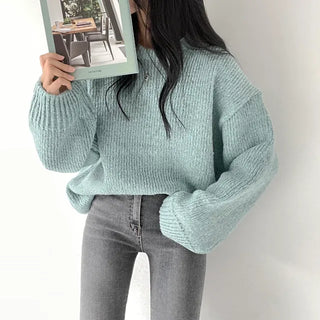 Full of delicate charm, Loose-fit Round Thick Long-sleeve Knit
