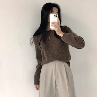 No Fluff! Soft as Cotton Candy, Alpaca Round Wool Long Sleeve Knit