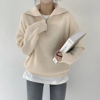 Loose-fit High-neck Half-zip Hazzi Long-sleeve Knit