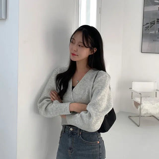 Prague V-neck Two-way Crop Wrap Cardigan