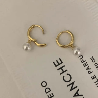Gold Swarovski Pearl Drop One-Touch Ring Earrings