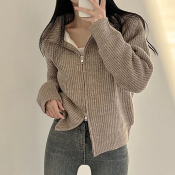 Cozy~ As warm as a puffer jacket, Shearling Two-Way Zipper Wool Knit Zip-Up Cardigan