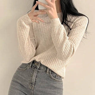 Delicate~ Slim Fit, Ribbed Round Long Sleeve Knit