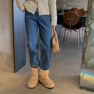 Muse Straight Fleece-Lined Denim Pants