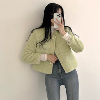 Fluffy~ Angora Fur Tweed Quilted Jacket