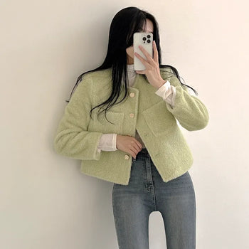 Fluffy~ Angora Fur Tweed Quilted Jacket