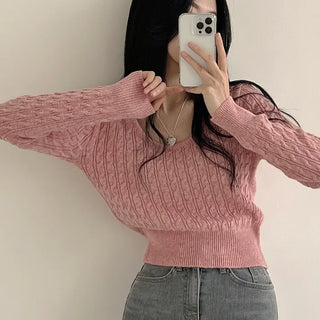 Cashmere Cable Twist U-Neck Long Sleeve Knit