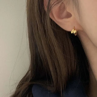 Gold Teardrop Double Line One-Touch Earrings