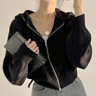 Effortless Chic, Crop Hooded Zip-Up Cardigan