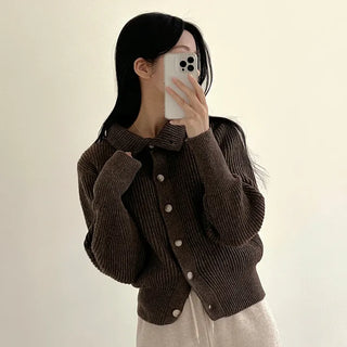 Cashmere Ribbed Two-Way High-Neck Collar Knit Cardigan