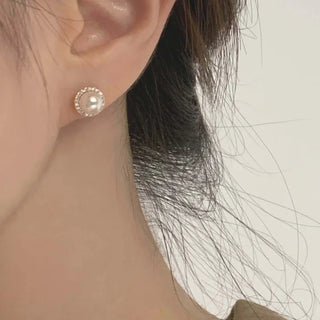 Gold Round Closely Packed Cubic Swarovski Pearl Earrings