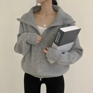 Cozy, Two-way Zipper Wool Knit Zip-up Cardigan
