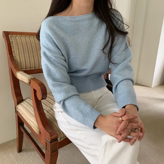 Soft Crop Boat Neck Knit 5col