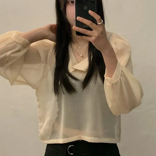 See-through puff blouse in
