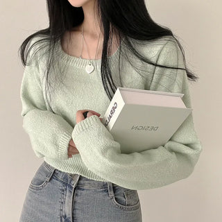 Great Colors, Waist-Censed~ Square Neck Crop Long Sleeve Knit